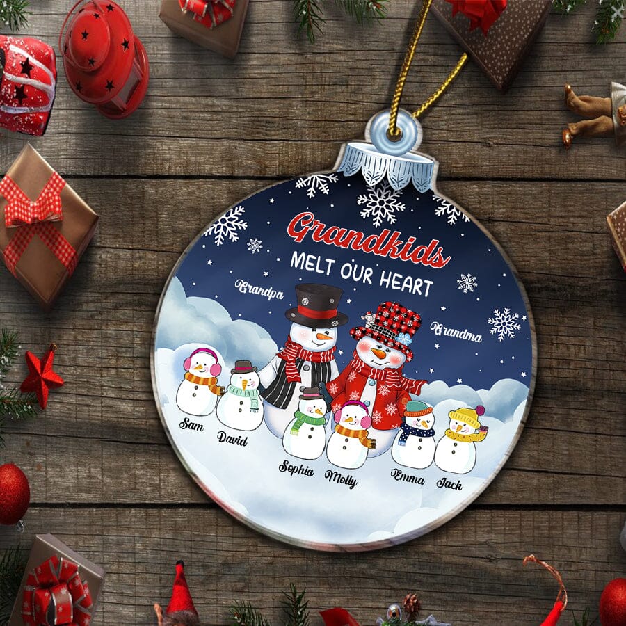 Grandkids Melt Our Heart Snowman Grandpa And Grandma Christmas Personalized Acrylic Ornament VTX09NOV23TT1 Acrylic Ornament HumanCustom - Unique Personalized Gifts Made Just for You 