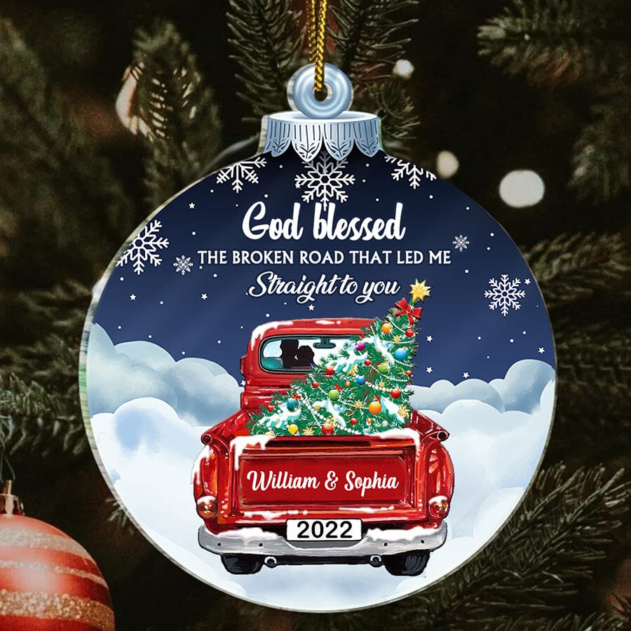 You And Me We Got This Night Sky Christmas Red Truck Personalized Acrylic Ornament Gift For Couples VTX09NOV23TT2 Acrylic Ornament HumanCustom - Unique Personalized Gifts Made Just for You 