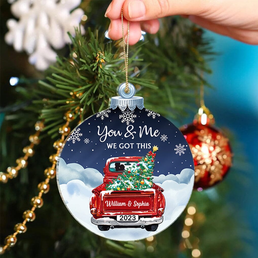 You And Me We Got This Night Sky Christmas Red Truck Personalized Acrylic Ornament Gift For Couples VTX09NOV23TT2 Acrylic Ornament HumanCustom - Unique Personalized Gifts Made Just for You 