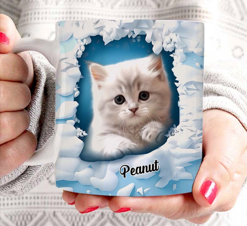 Kitten In A Snow Wall Hole Upload Pet Photo Personalized Mug VTX09NOV23TT3 White Mug Edge HumanCustom - Unique Personalized Gifts Made Just for You 