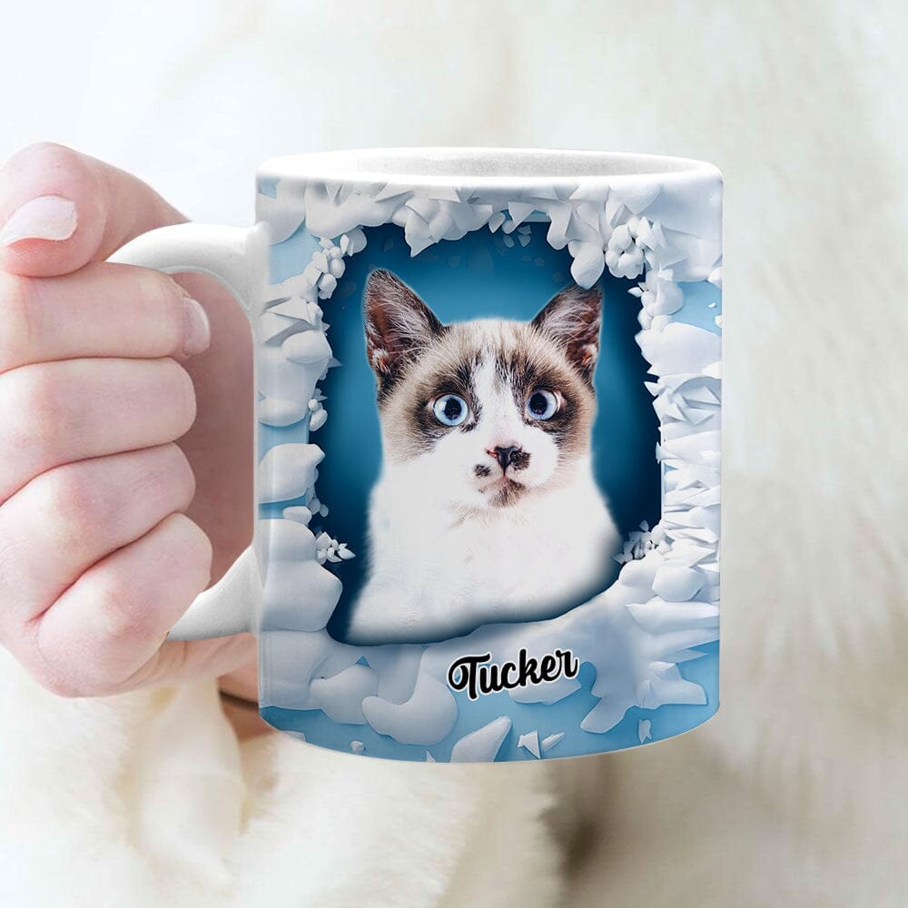 Kitten In A Snow Wall Hole Upload Pet Photo Personalized Mug VTX09NOV23TT3 White Mug Edge HumanCustom - Unique Personalized Gifts Made Just for You 