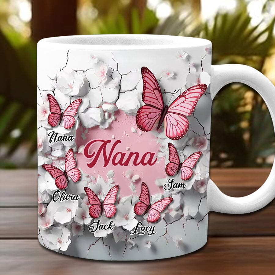 3D Crack In A Wall Pink Butterfly Kids Personalized White Mug Gift For Grandma Mom VTX10NOV23TT2 White Mug HumanCustom - Unique Personalized Gifts Made Just for You 11OZ 