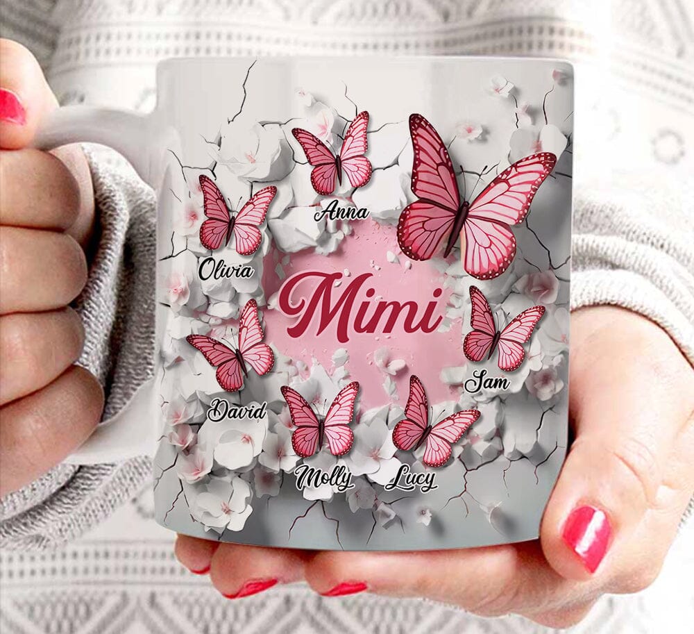 3D Crack In A Wall Pink Butterfly Kids Personalized White Mug Gift For Grandma Mom VTX10NOV23TT2 White Mug HumanCustom - Unique Personalized Gifts Made Just for You 