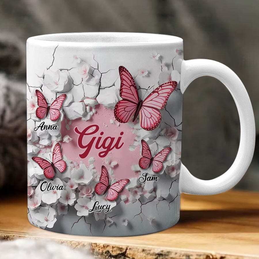 3D Crack In A Wall Pink Butterfly Kids Personalized White Mug Gift For Grandma Mom VTX10NOV23TT2 White Mug HumanCustom - Unique Personalized Gifts Made Just for You 