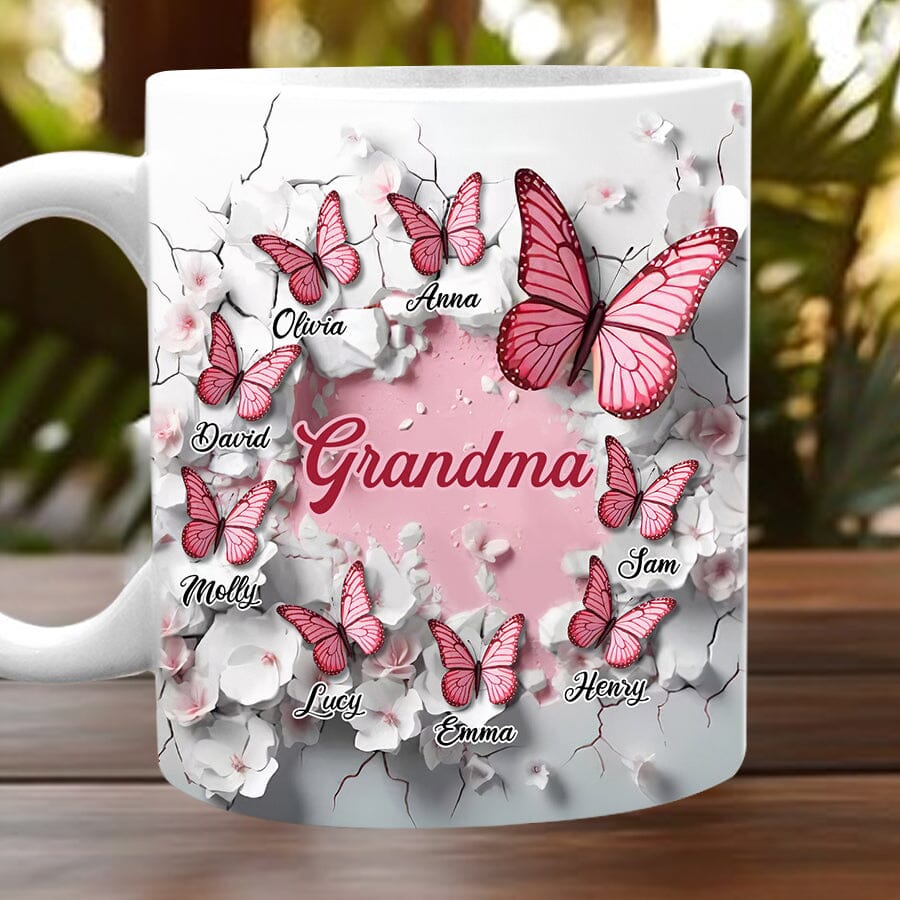 3D Crack In A Wall Pink Butterfly Kids Personalized White Mug Gift For Grandma Mom VTX10NOV23TT2 White Mug HumanCustom - Unique Personalized Gifts Made Just for You 