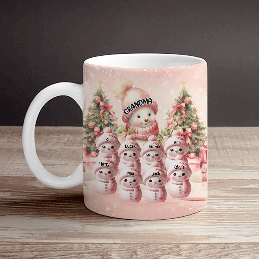 Pink Sky Snowman Grandma With Cute Little Snowman Kids Personalized Mug VTX10NOV23VA1 White Mug HumanCustom - Unique Personalized Gifts Made Just for You 