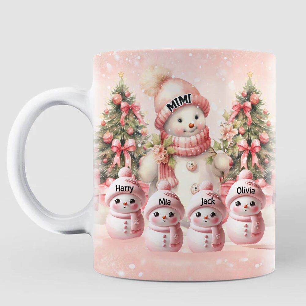 Pink Sky Snowman Grandma With Cute Little Snowman Kids Personalized Mug VTX10NOV23VA1 White Mug HumanCustom - Unique Personalized Gifts Made Just for You 