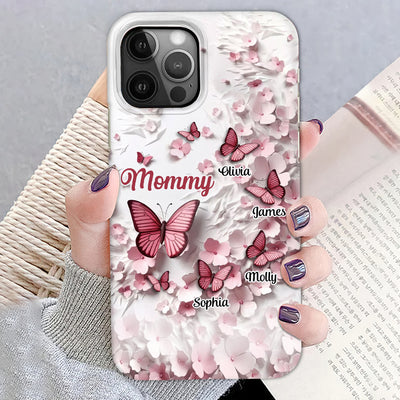 Pink Butterfly & Flowers Personalized Silicone Phone Case Gift For Grandma/ Mom VTX11APR24TT1