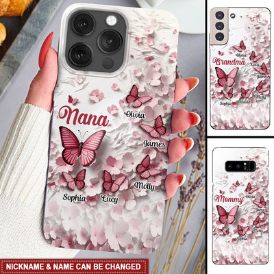 Pink Butterfly & Flowers Personalized Silicone Phone Case Gift For Grandma/ Mom VTX11APR24TT1