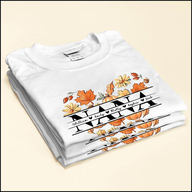 Love Fall Nana With Grandkids' Names Fall Season Personalized T-shirt
