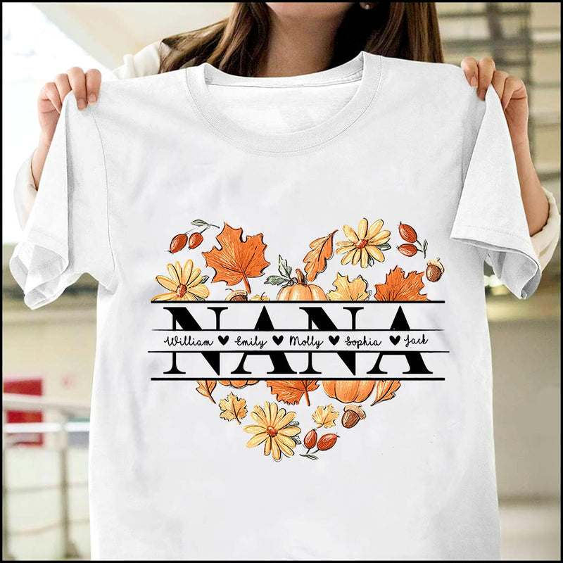 Love Fall Nana With Grandkids' Names Fall Season Personalized T-shirt