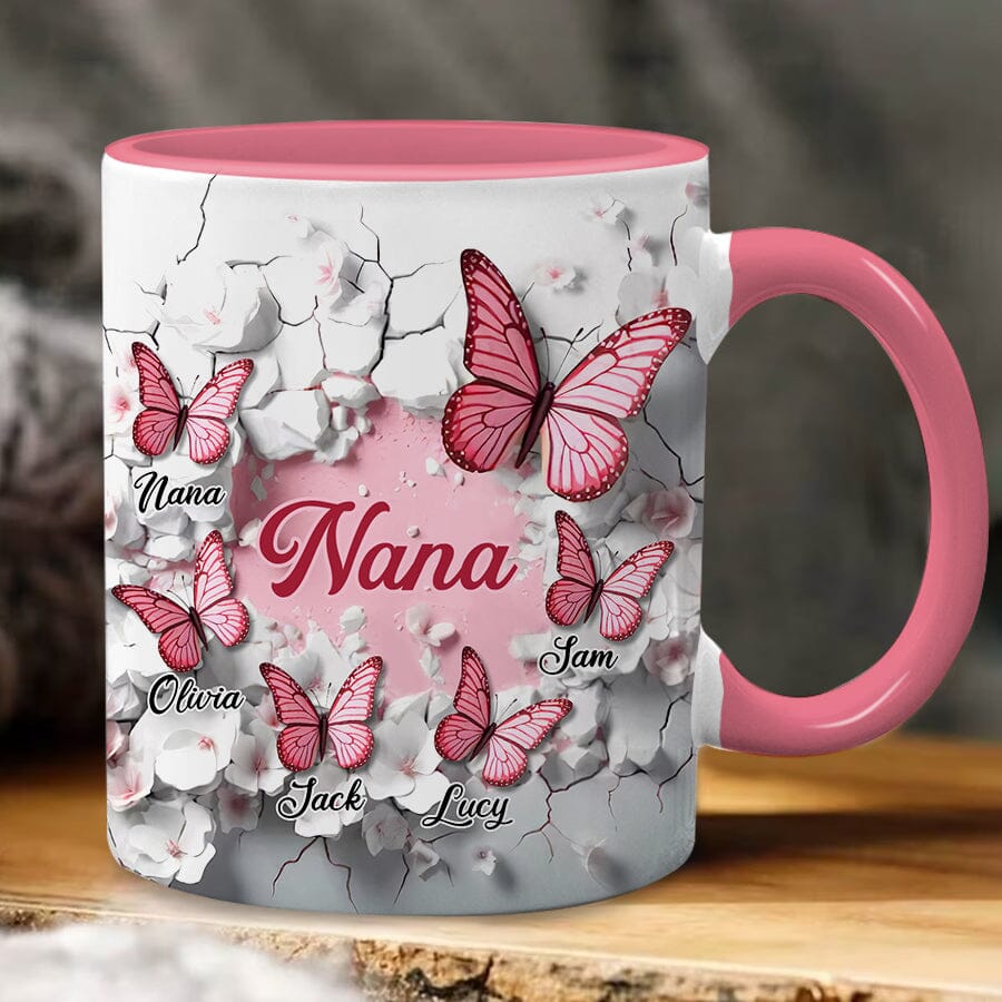 3D Crack In A Wall Pink Butterfly Kids Personalized Accent Mug Gift For Grandma Mom VTX11DEC23TT1 Accent Mug HumanCustom - Unique Personalized Gifts Made Just for You Pink 