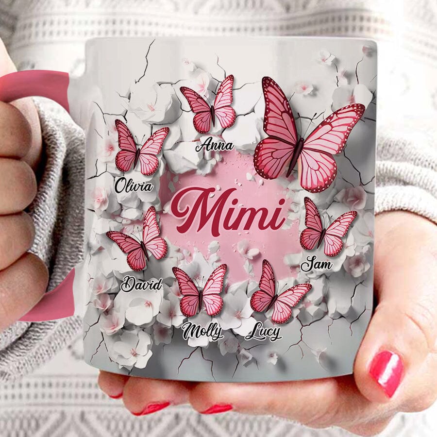 3D Crack In A Wall Pink Butterfly Kids Personalized Accent Mug Gift For Grandma Mom VTX11DEC23TT1 Accent Mug HumanCustom - Unique Personalized Gifts Made Just for You 