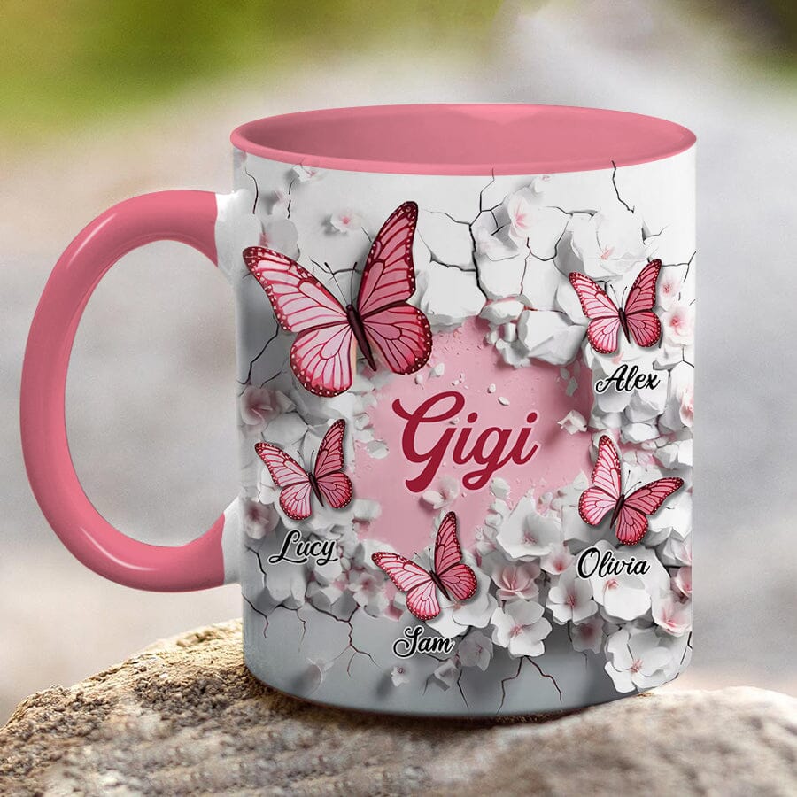 3D Crack In A Wall Pink Butterfly Kids Personalized Accent Mug Gift For Grandma Mom VTX11DEC23TT1 Accent Mug HumanCustom - Unique Personalized Gifts Made Just for You 