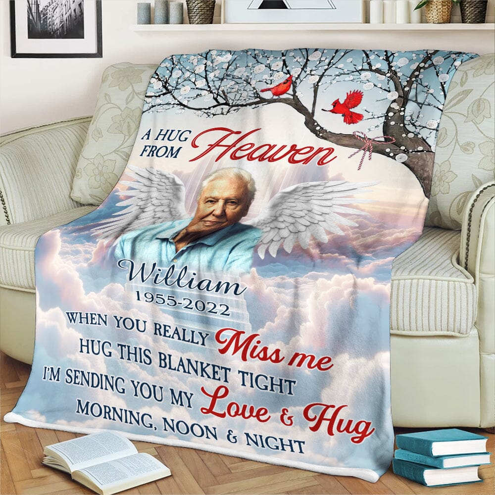 A Hug From Heaven Angel Wings Custom Photo Memorial Blanket VTX12DEC23TT1 Fleece Blanket HumanCustom - Unique Personalized Gifts Made Just for You 