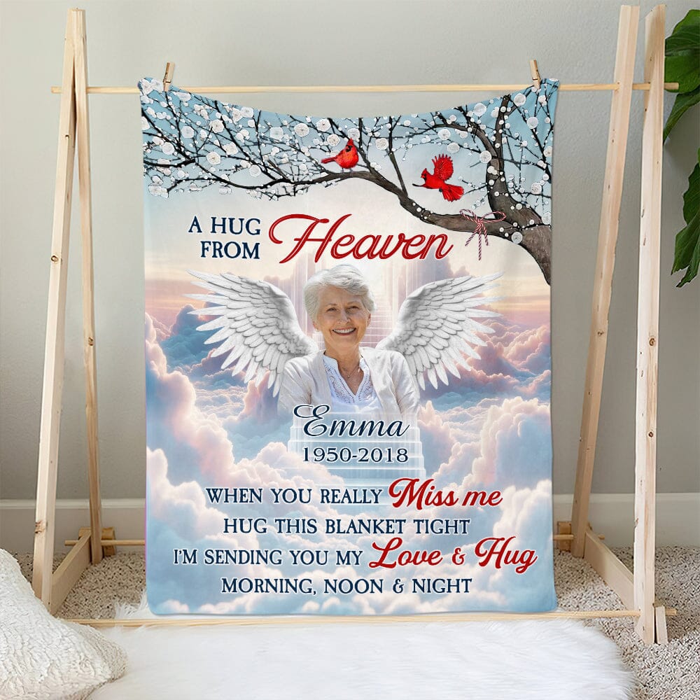 A Hug From Heaven Angel Wings Custom Photo Memorial Blanket VTX12DEC23TT1 Fleece Blanket HumanCustom - Unique Personalized Gifts Made Just for You 