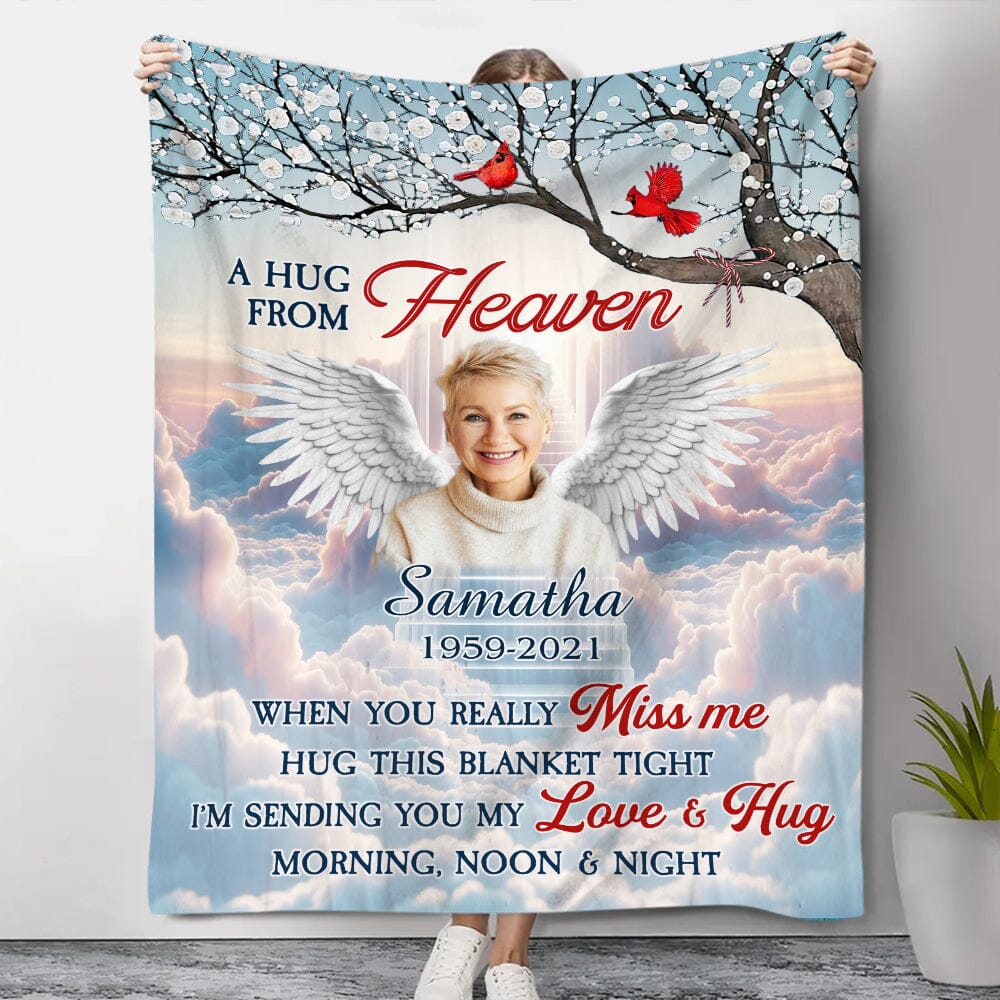 A Hug From Heaven Angel Wings Custom Photo Memorial Blanket VTX12DEC23TT1 Fleece Blanket HumanCustom - Unique Personalized Gifts Made Just for You 