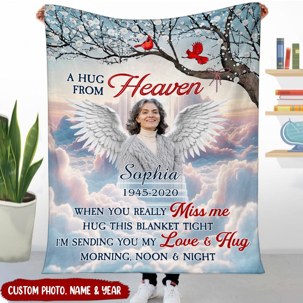 A Hug From Heaven Angel Wings Custom Photo Memorial Blanket VTX12DEC23TT1 Fleece Blanket HumanCustom - Unique Personalized Gifts Made Just for You Small (30x40in) 