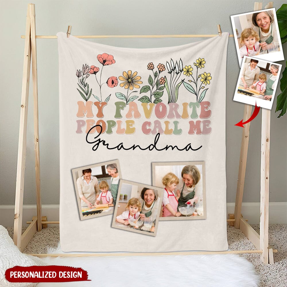 My Favorite People Call Me Grandma Wildflowers Custom Photo Blanket Gift For Grandma Mom VTX13DEC23NY1 Fleece Blanket HumanCustom - Unique Personalized Gifts Made Just for You Small (30x40in) 