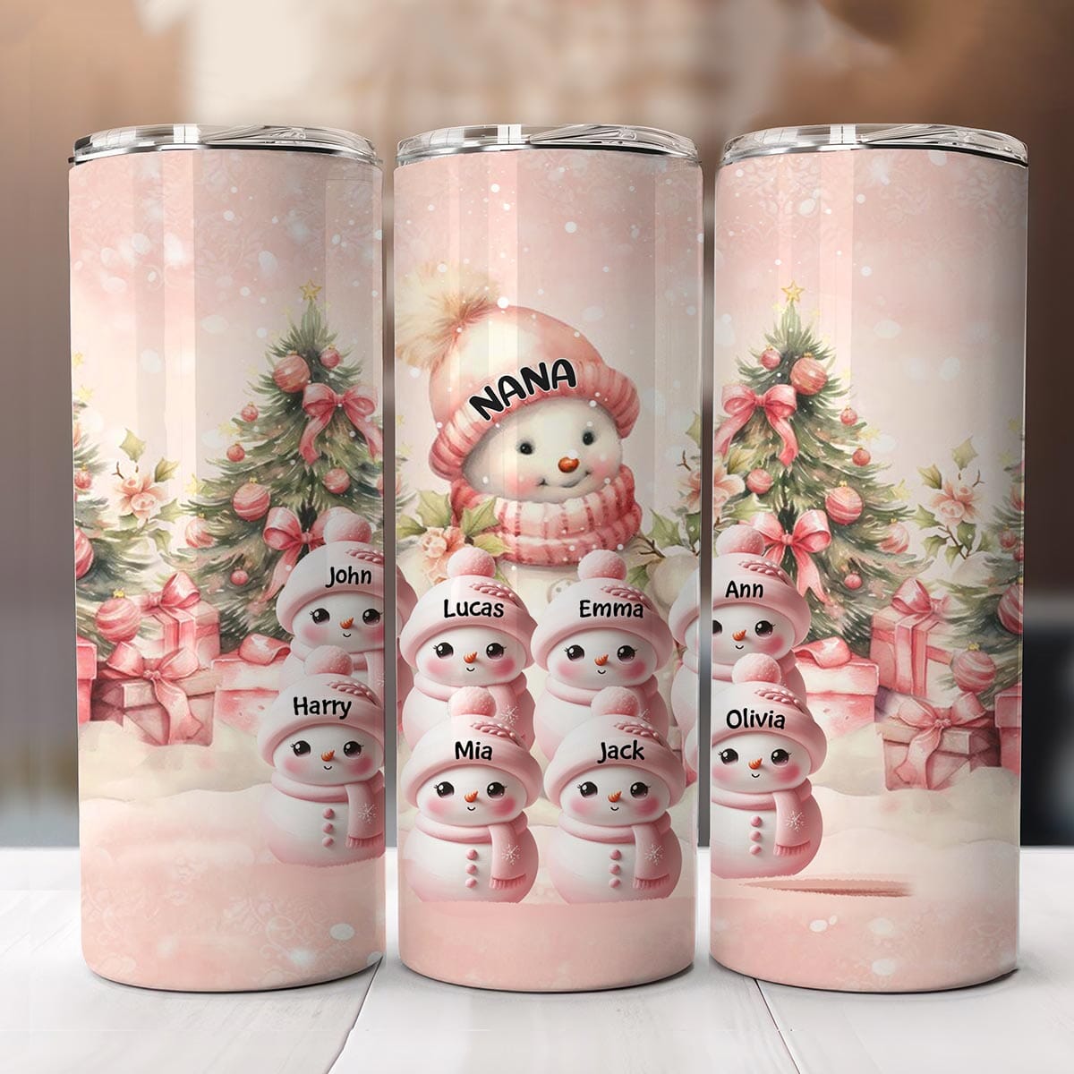 Pink Sky Snowman Grandma With Cute Little Snowman Kids Personalized Skinny Tumbler VTX13NOV23VA1 Skinny Tumbler HumanCustom - Unique Personalized Gifts Made Just for You 20 Oz 