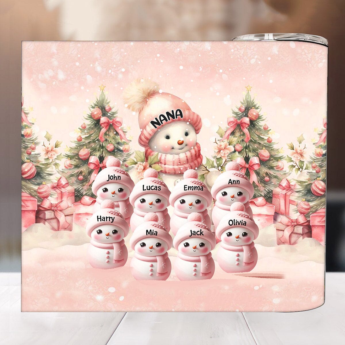 Pink Sky Snowman Grandma With Cute Little Snowman Kids Personalized Skinny Tumbler VTX13NOV23VA1 Skinny Tumbler HumanCustom - Unique Personalized Gifts Made Just for You 