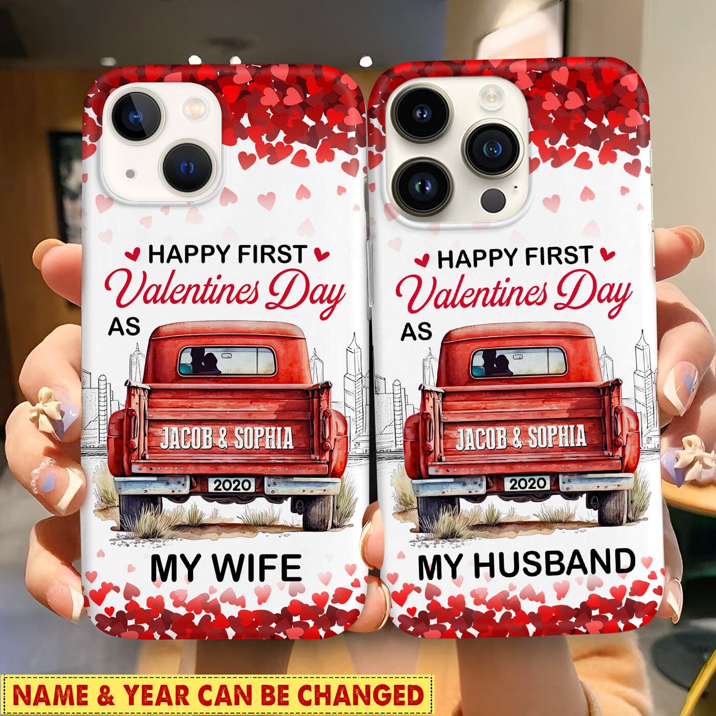 First Valentines Day As Boyfriend/ Girlfriend Husband/ Wife Red Truck Personalized Silicone Phone Case Gift For Couples VTX14DEC23CT2 Silicone Phone Case HumanCustom - Unique Personalized Gifts Made Just for You Iphone iPhone 15 