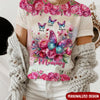 Pink Glitter Butterfly Grandma With Peony Flowers Personalized 3D T-shirt VTX15APR24VA1