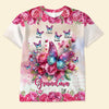 Pink Glitter Butterfly Grandma With Peony Flowers Personalized 3D T-shirt VTX15APR24VA1
