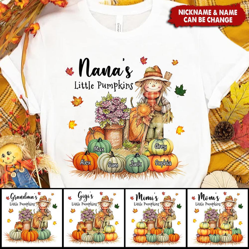 Nana's Little Pumpkins Scarecrow Grandma Fall Season Personalized Whit