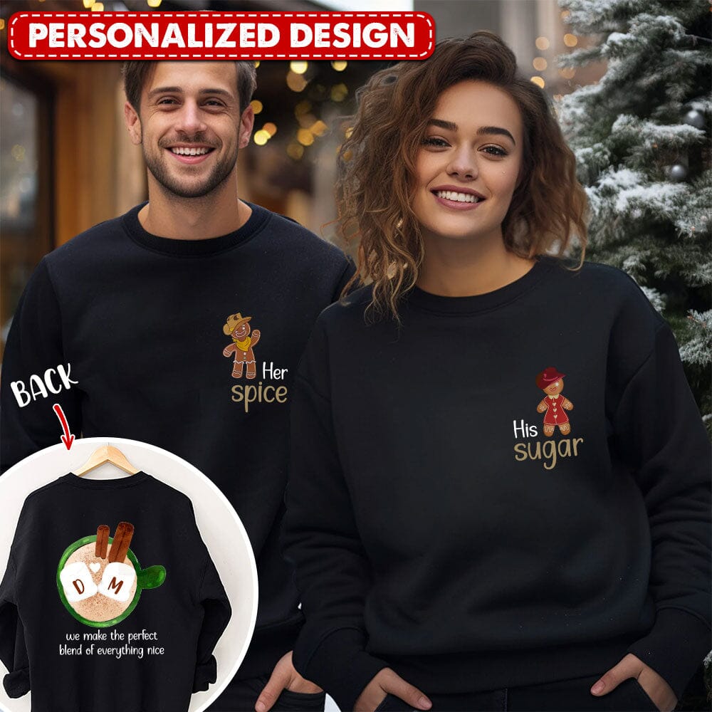 His Sugar Her Spice Personalized Couple Matching Black Sweatshirt Valentines Day Gift For Couples VTX15DEC23TP1 2d sweatshirt HumanCustom - Unique Personalized Gifts Made Just for You Sweatshirt S Black