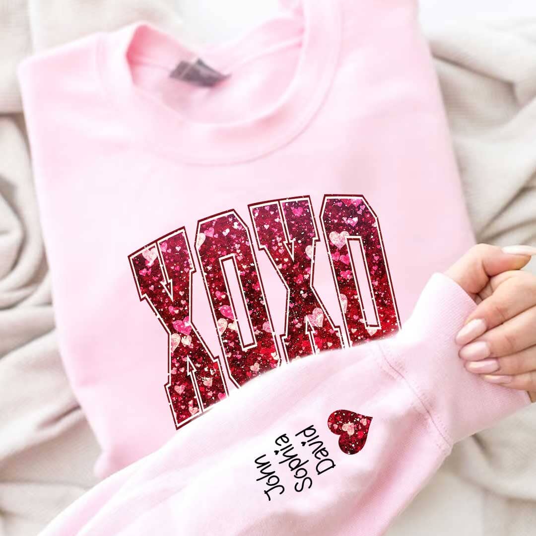 XOXO Mama Life Sparkling Faux Sequin Pattern Personalized 2D Sweatshirt Sleeve Custom VTX16DEC23KL1 2d sweatshirt HumanCustom - Unique Personalized Gifts Made Just for You 