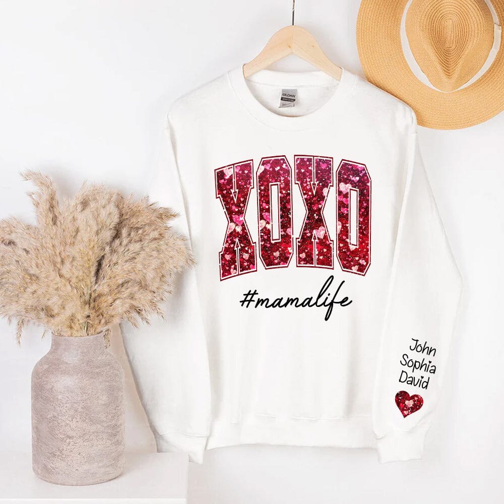 XOXO Mama Life Sparkling Faux Sequin Pattern Personalized 2D Sweatshirt Sleeve Custom VTX16DEC23KL1 2d sweatshirt HumanCustom - Unique Personalized Gifts Made Just for You 