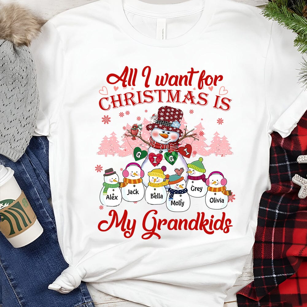 All I Want For Christmas Is My Grandkids Snowman Grandma With Cute Snowman Kids Personalized White T-shirt & Hoodie VTX18OCT23TT1 White T-shirt and Hoodie HumanCustom - Unique Personalized Gifts Made Just for You Classic Tee White S