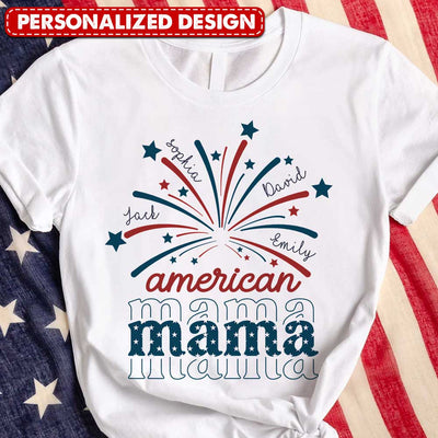 American Mama/ Grandma Patriotic 4th Of July Fireworks Personalized T-shirt VTX19APR24TP1