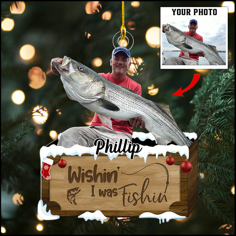 Wishin' I Was Fishin' Custom Photo Acrylic Ornament Christmas Gift