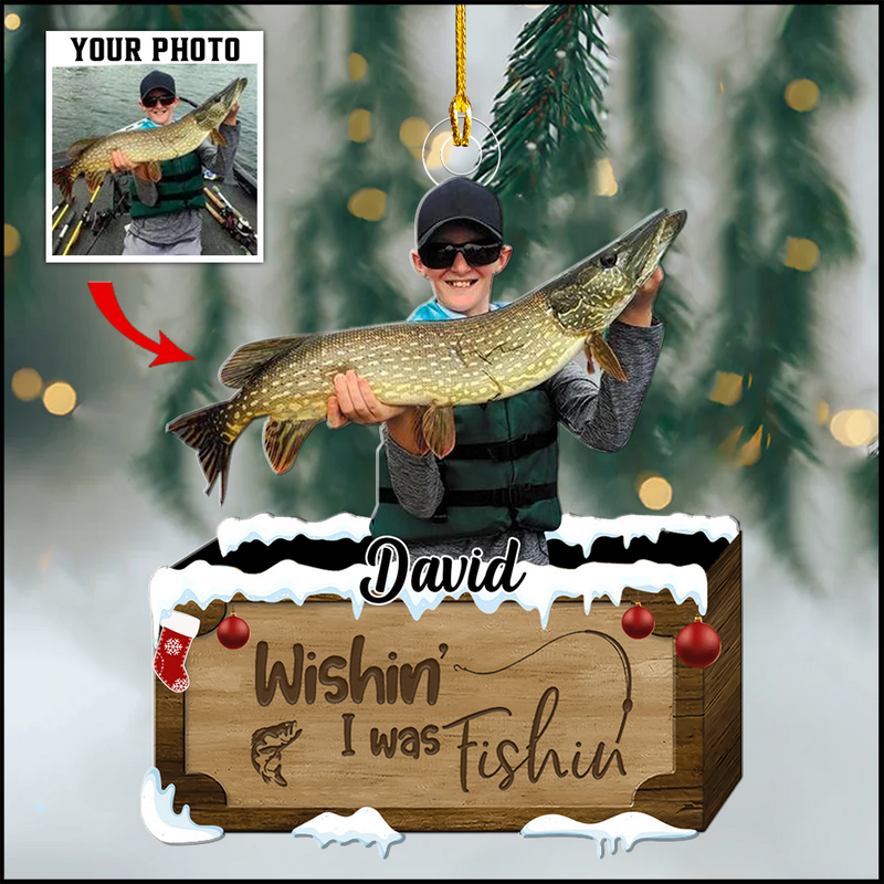 Wishin' I Was Fishin' Custom Photo Acrylic Ornament Christmas Gift