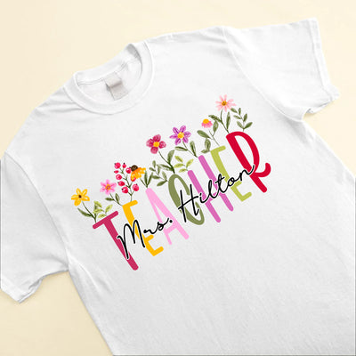 Colorful Flowers Teacher Personalized T-shirt VTX23APR24VA1