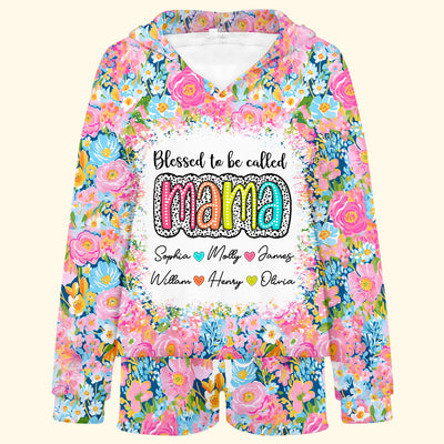 Preppy Floral Pattern Personalized 2 Piece Hoodie Set For Grandma/ Mama VTX24APR24TT1