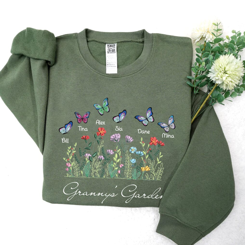 Personalized Grandma's Garden With Butterfly Kids Embroidered Sweatshirt VTX24NOV23NA1 Embroidered Sweatshirt HumanCustom - Unique Personalized Gifts Made Just for You 