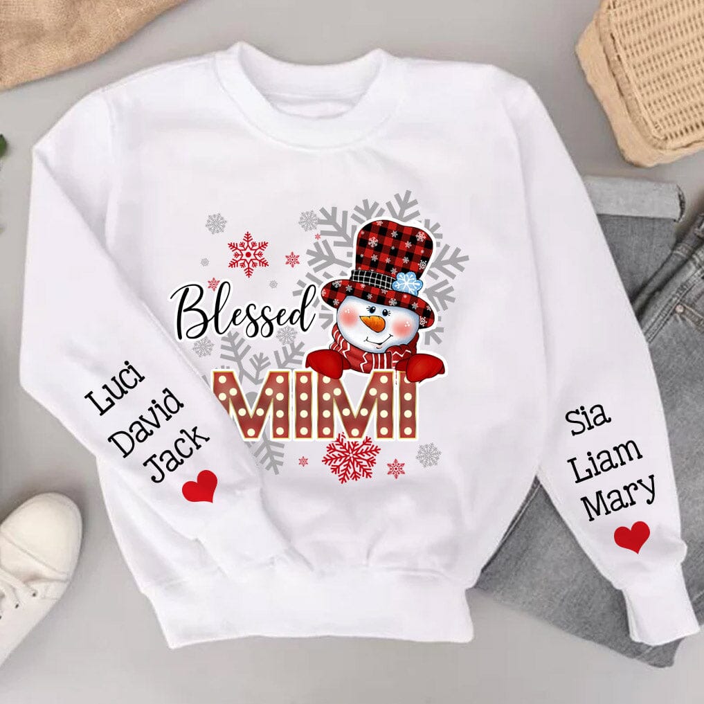 Blessed Snowman Grandma Personalized 2D Sweatshirt Sleeve Custom VTX25OCT23NA1 White T-shirt and Hoodie HumanCustom - Unique Personalized Gifts Made Just for You 