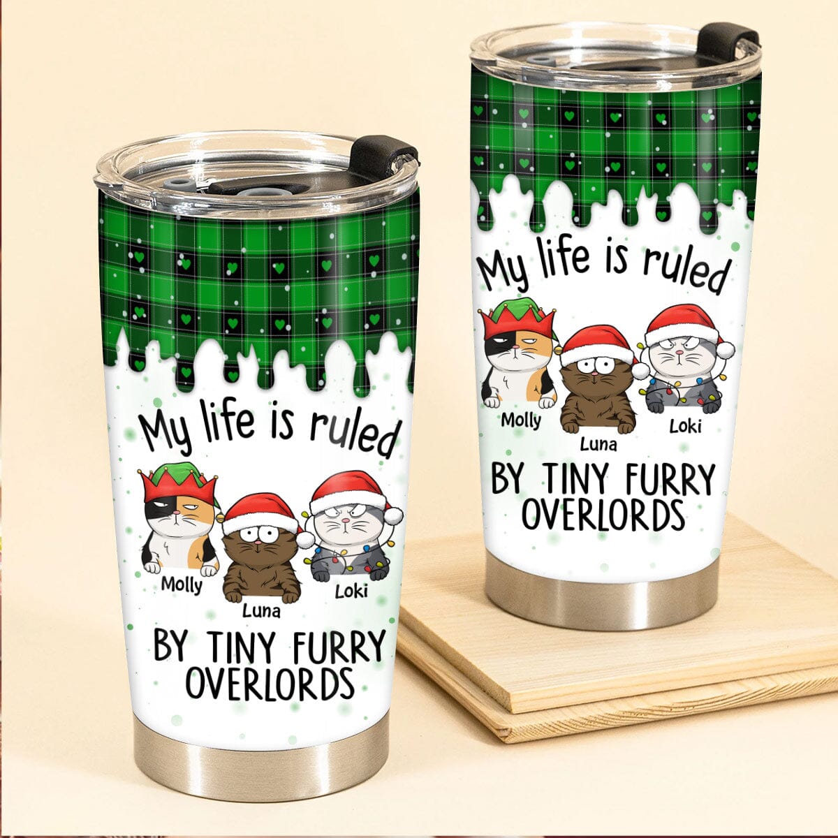 My Life Is Ruled By Tiny Furry Overlords Christmas Personalized Tumbler Gift For Cat Lovers VTX25OCT23VA2 Glitter Tumbler HumanCustom - Unique Personalized Gifts Made Just for You 