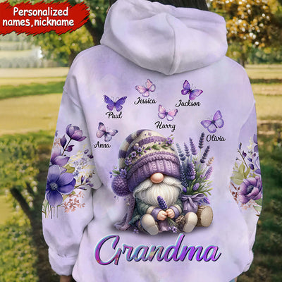 Grandma Gnome With Lavender Flowers And Butterfly Kids Personalized 3D Hoodie VTX26MAR24VA1