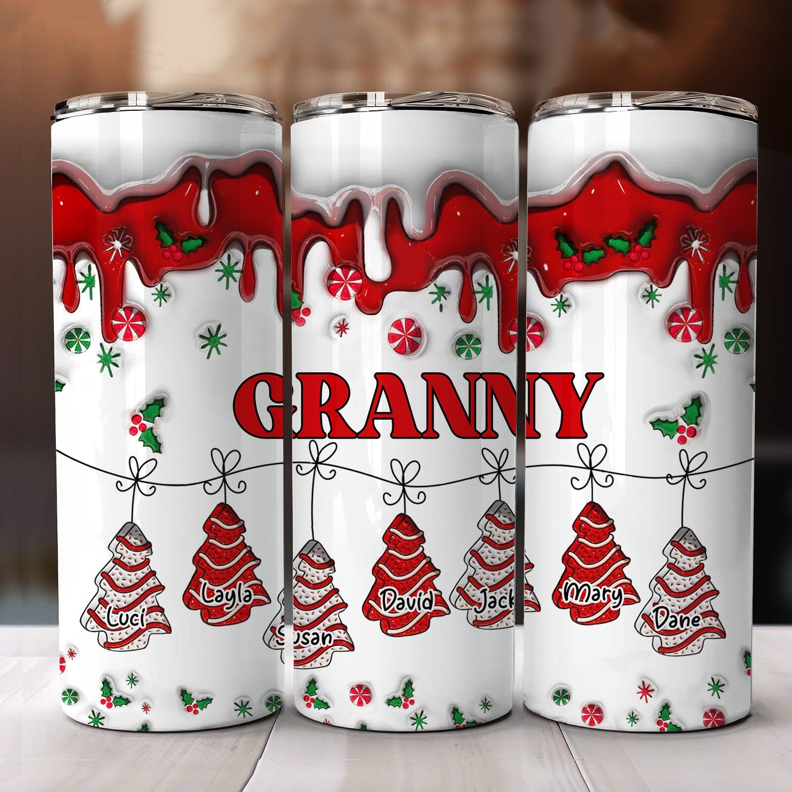 Christmas Tree Cakes Personalized Skinny Tumbler Gift For Grandma Mom VTX27OCT23NA1 Skinny Tumbler HumanCustom - Unique Personalized Gifts Made Just for You 20 Oz 