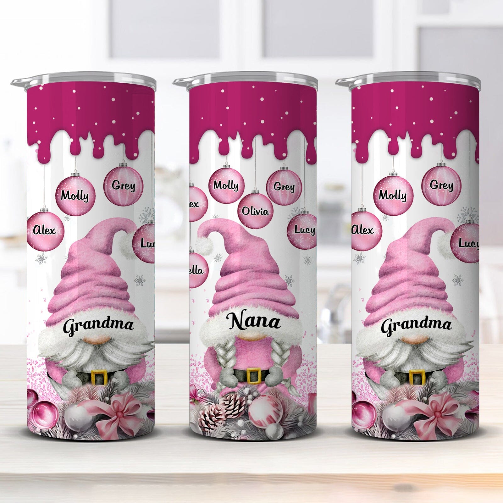 Pink Christmas Grandma Gnome Personalized Skinny Tumbler VTX27OCT23TT1 Skinny Tumbler HumanCustom - Unique Personalized Gifts Made Just for You 20 Oz 