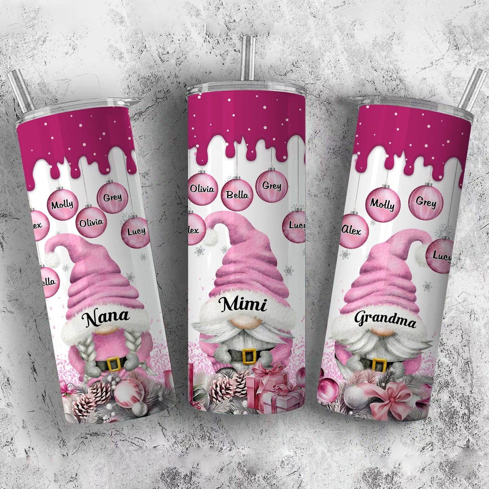 Pink Christmas Grandma Gnome Personalized Skinny Tumbler VTX27OCT23TT1 Skinny Tumbler HumanCustom - Unique Personalized Gifts Made Just for You 