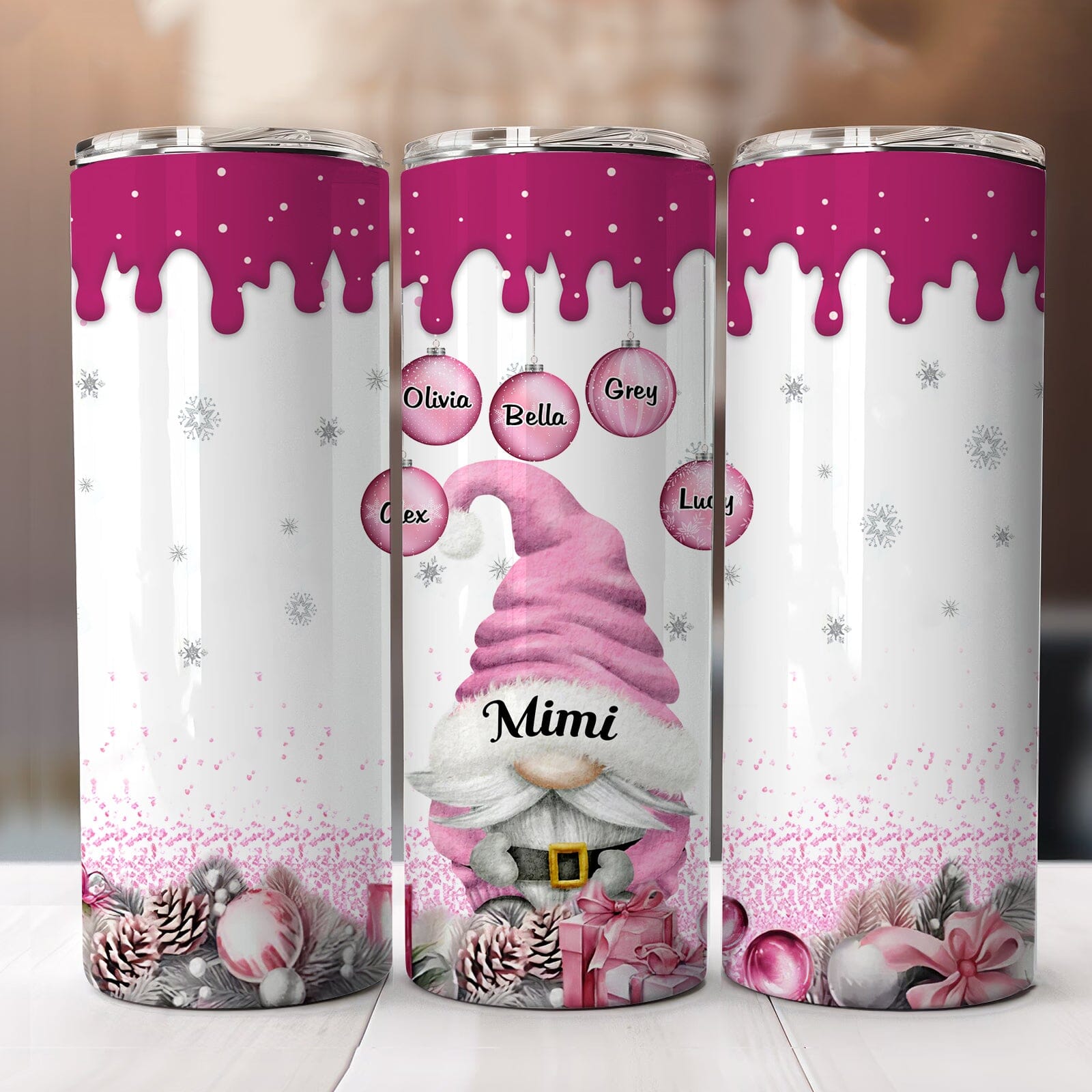 Pink Christmas Grandma Gnome Personalized Skinny Tumbler VTX27OCT23TT1 Skinny Tumbler HumanCustom - Unique Personalized Gifts Made Just for You 