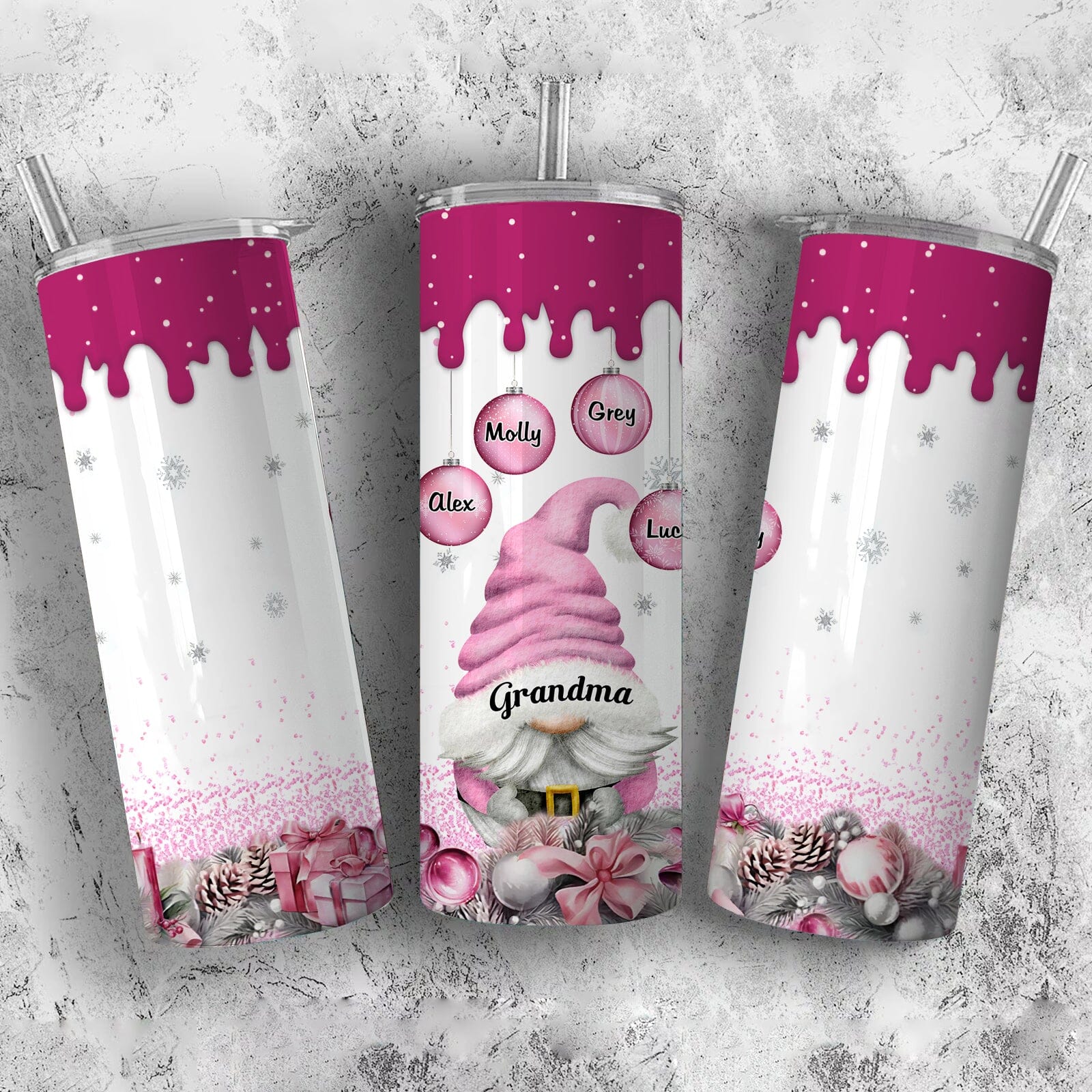 Pink Christmas Grandma Gnome Personalized Skinny Tumbler VTX27OCT23TT1 Skinny Tumbler HumanCustom - Unique Personalized Gifts Made Just for You 