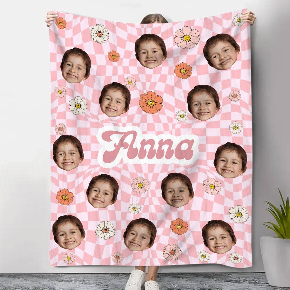 Custom Kid's Photo Flower Retro Style Fleece Blanket VTX28NOV23NA1 Fleece Blanket HumanCustom - Unique Personalized Gifts Made Just for You Small (30x40in) 