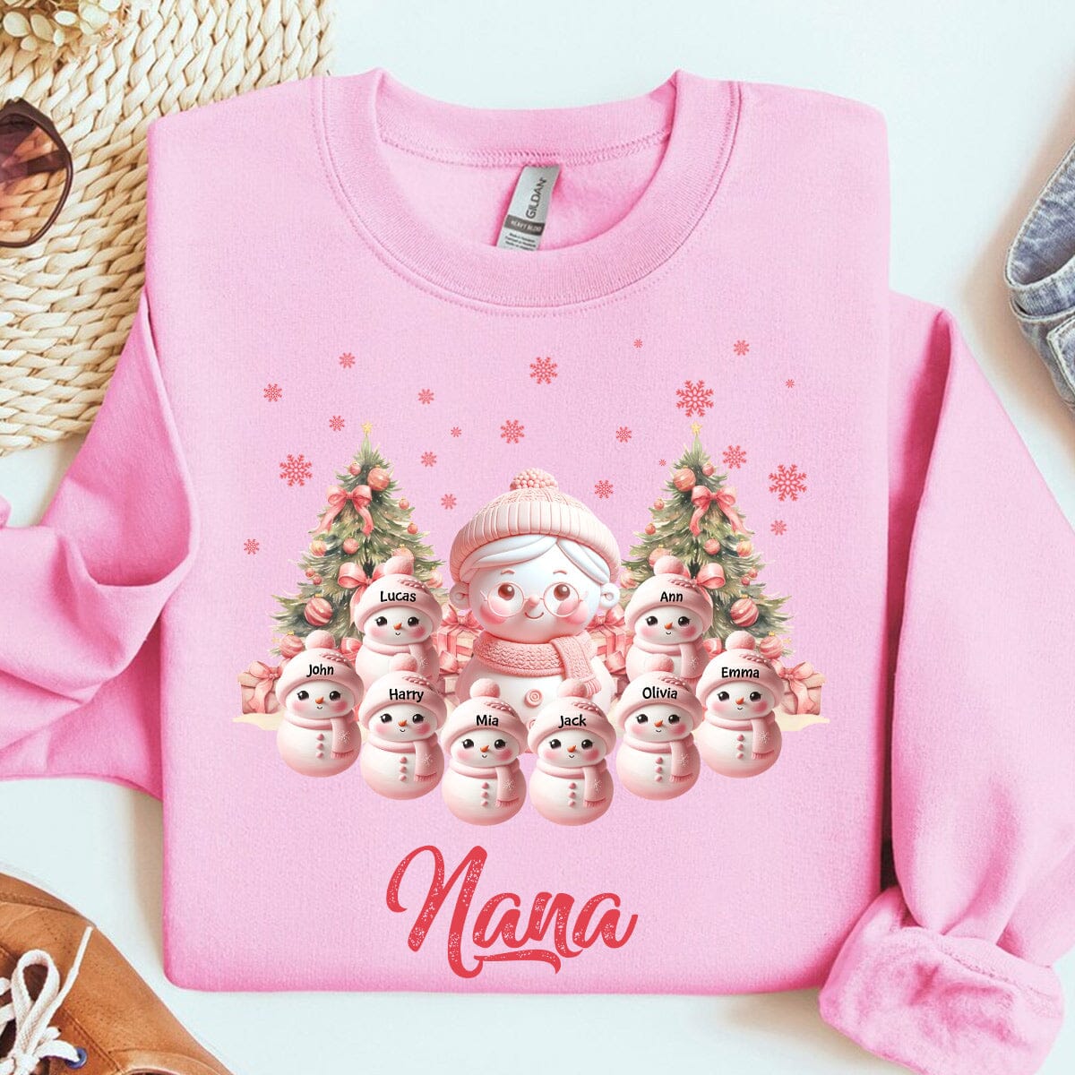 Pink Themed Snowman Grandma With Cute Little Snowman Kids Personalized Sweatshirt VTX28NOV23VA2 2d sweatshirt HumanCustom - Unique Personalized Gifts Made Just for You 