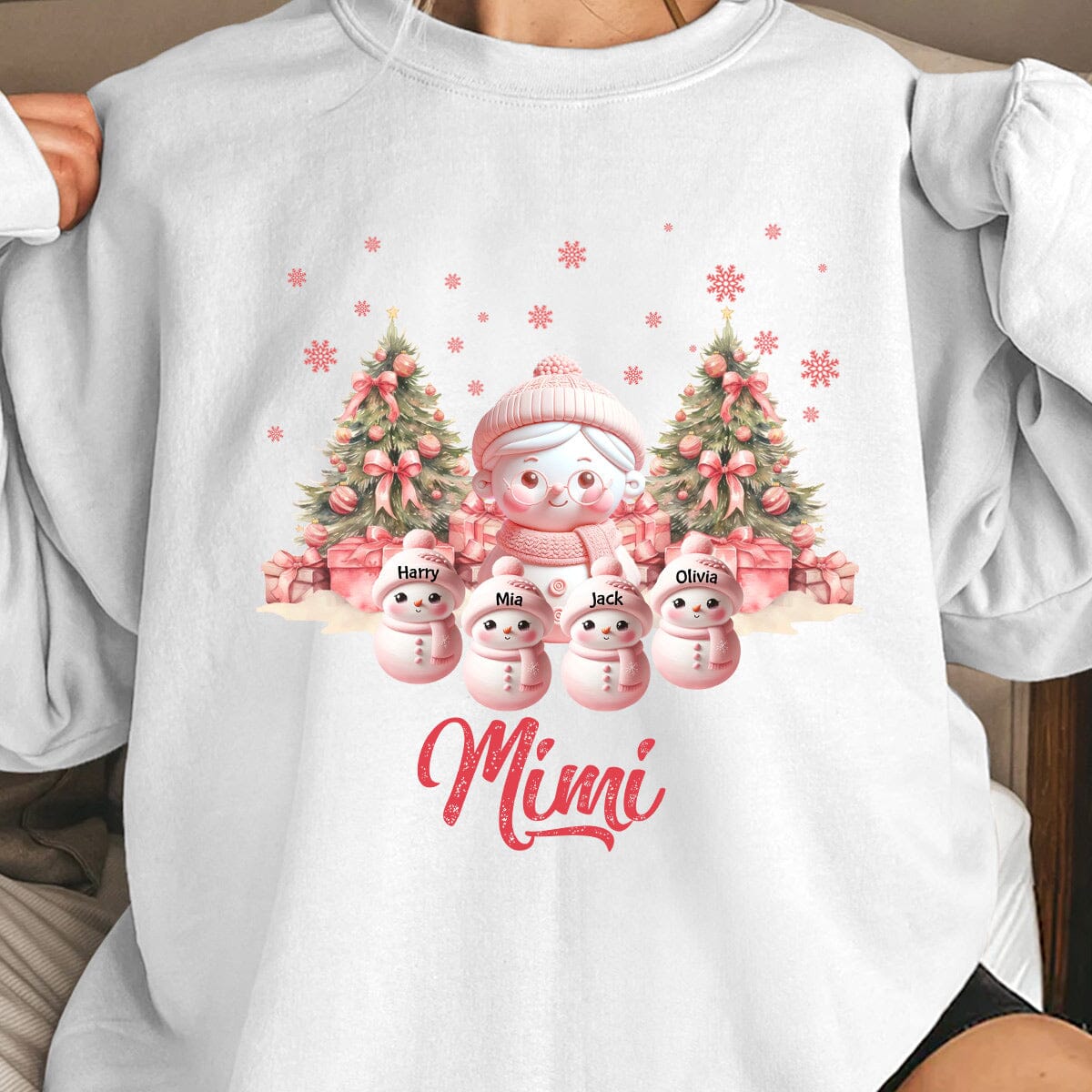 Pink Themed Snowman Grandma With Cute Little Snowman Kids Personalized Sweatshirt VTX28NOV23VA2 2d sweatshirt HumanCustom - Unique Personalized Gifts Made Just for You 